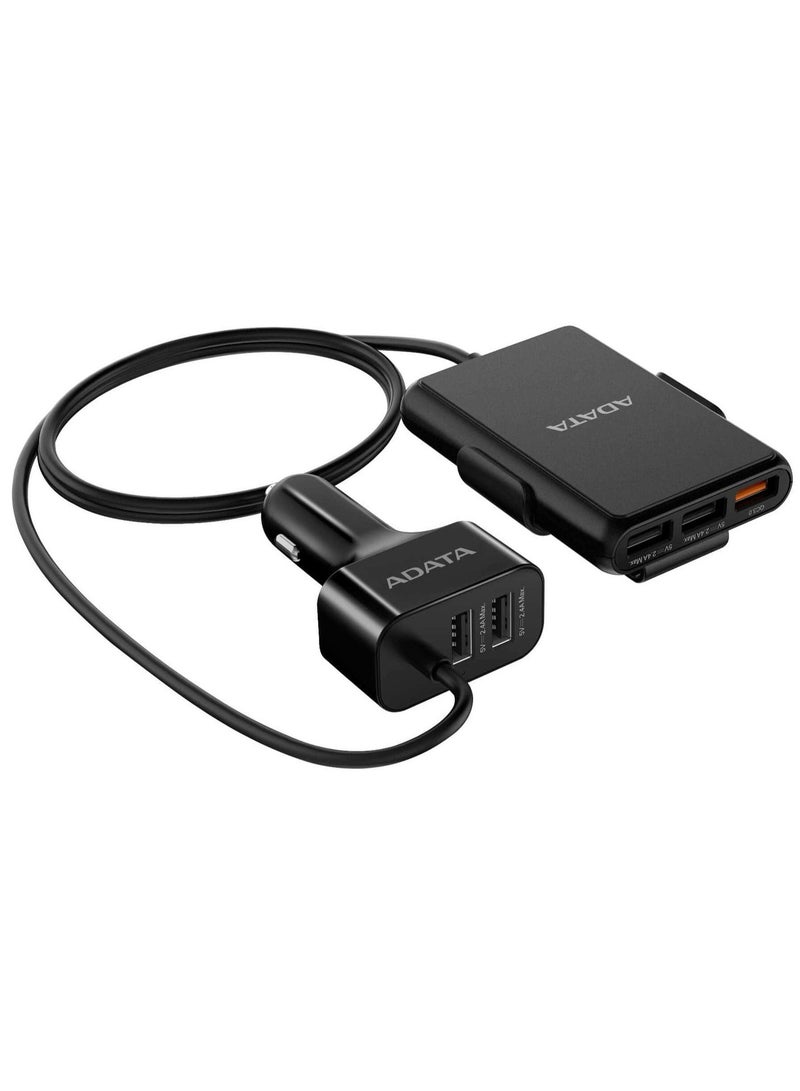 أداتا شاحن سيارة Adata CV0525 USB بخمسة منافذ - أسود - Image 1